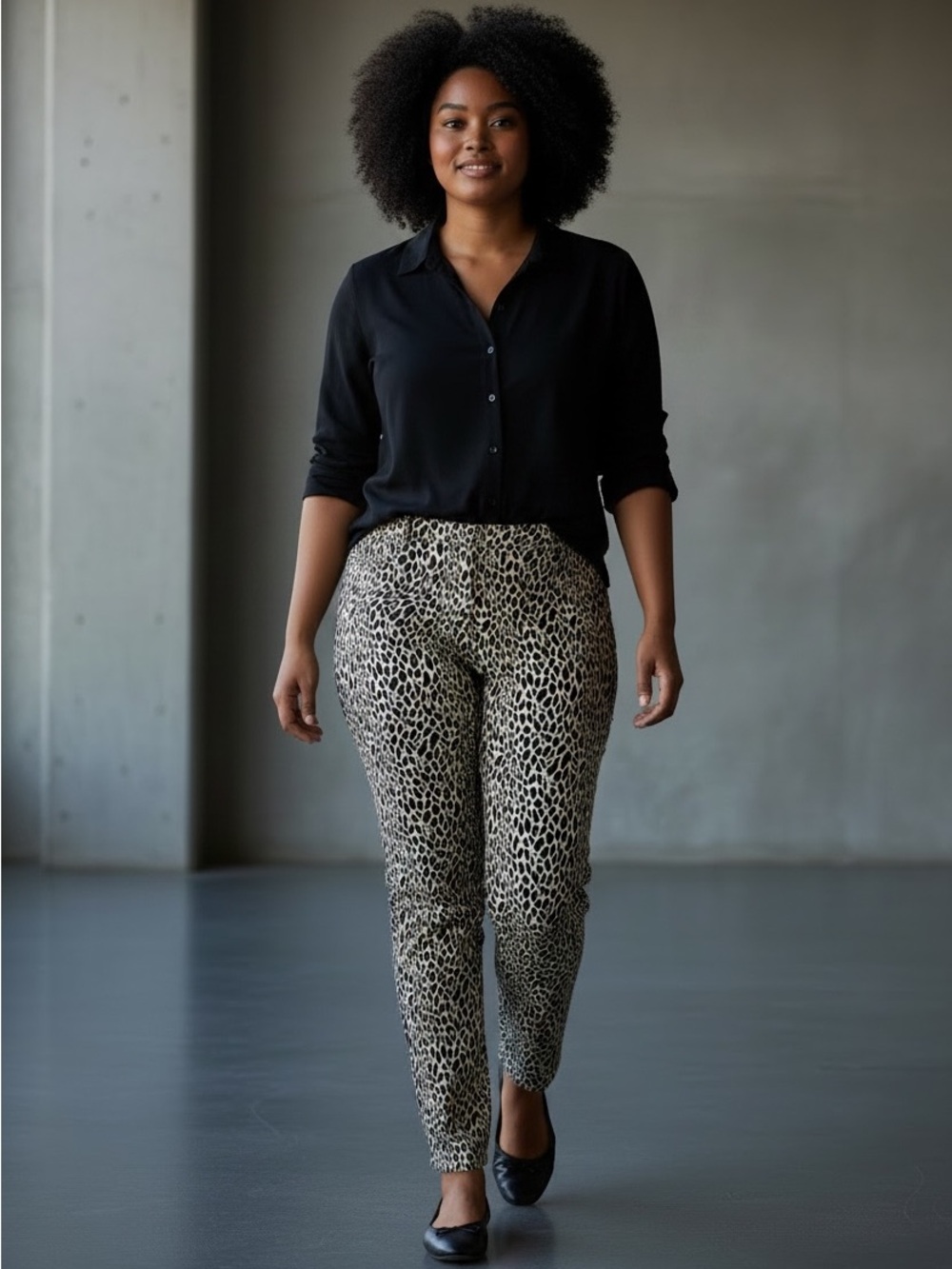 Banana Republic Leopard Print Straight Leg Pants - Black & Tan Animal Print
